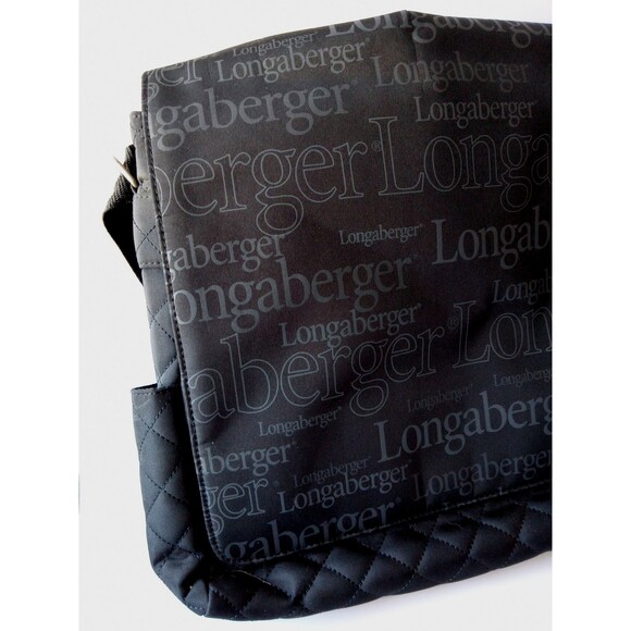 1990s-2000s Longaberger Black Logo Quilted Laptop Messenger Bag Adj Strap EUC - Picture 2 of 16